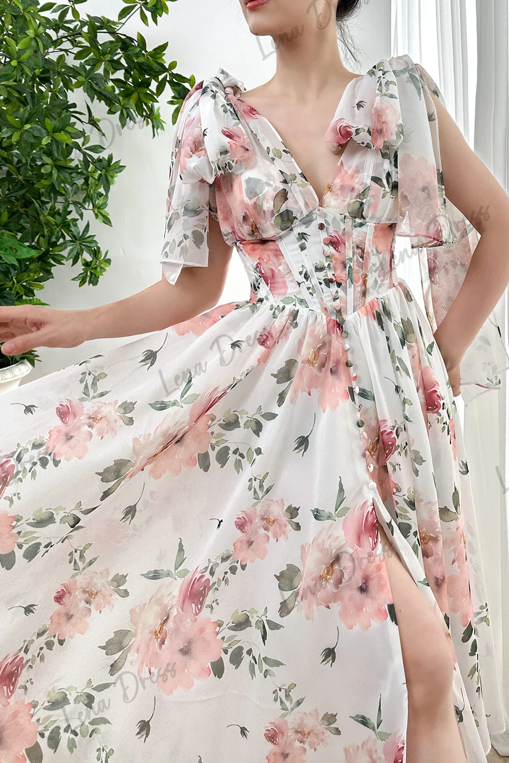 Vestido de noche de encaje Floral para mujer, traje elegante con cuello en V, personalizado, sin mangas, para fiesta