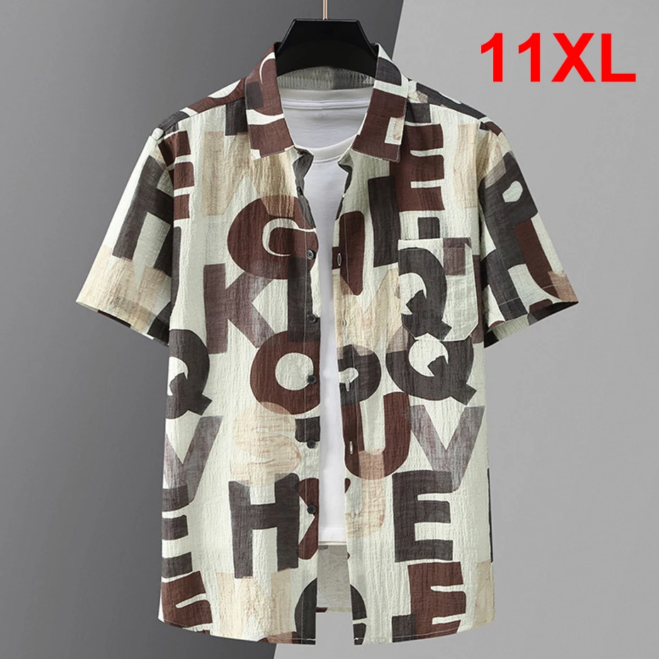 2024 New Summer Shirt Men Plus Size 10XL 11XL Hawaiian Shirts Casual Fashion Quick Drying Short Sleeve Shirt Male Big Size 10XL