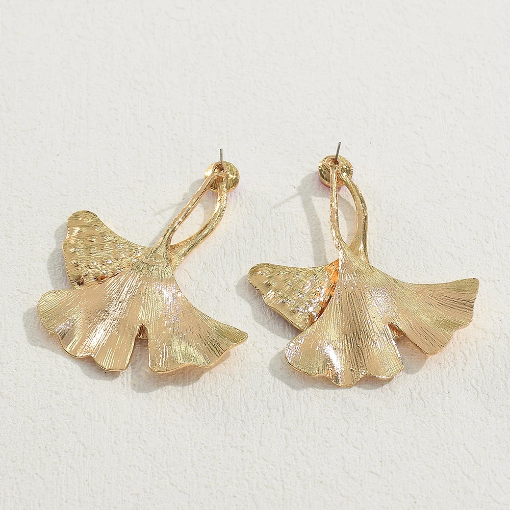 Trend Gold Color Ginkgo Leaf Crystal Drop Earrings for Women Fashion Classic Metal Double Leaves Earrings Minimalist Jewelry