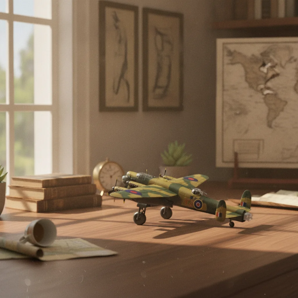 Die-cast Plane Model with Stand Military Bomber Model Aircraft 1/144 Scale Avro Lancaster for Office Shelf