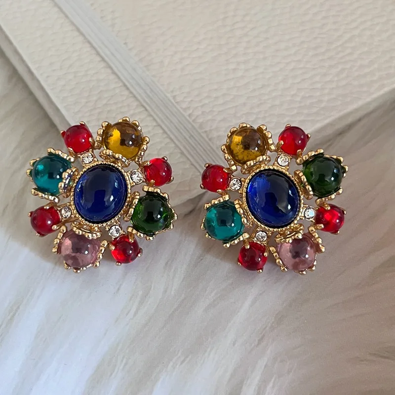 

To Reines Vintage Red Blue Green Color Contrast Glass Earrings For Women Luxury Pendientes Accesorios Jewelry Gift Kolczyki