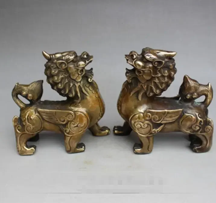 Handwork Fengshui Pixiu Brass Exorcism Chinese Oriental Old Kirin Statue