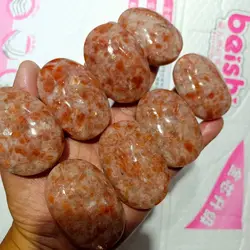 5A+ 100% Natural Golden Sunstone Palm Stone Gemstone Oval Smooth Polished Palms Reiki Healing Chakra Stone Home Decoration 1pcs