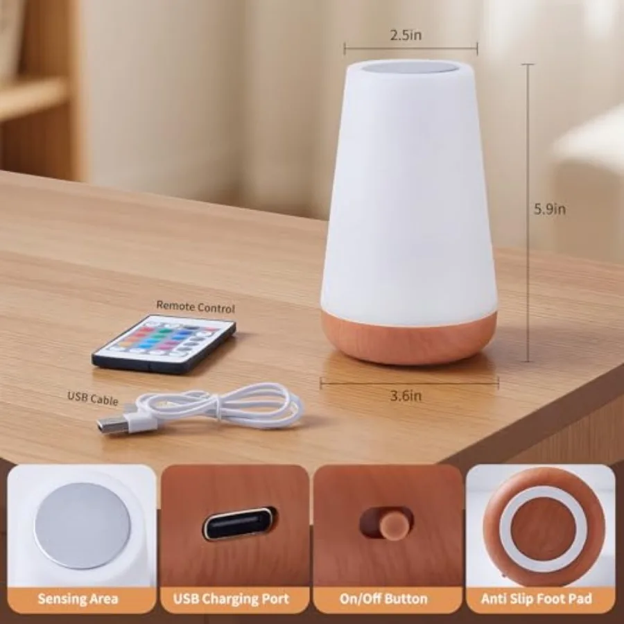 Night Light, Touch Bedside Table Lamp, Remote Control Dimmable Desk Lamp with RGB Color Changing, Portable Table Bedside Lamps view 6