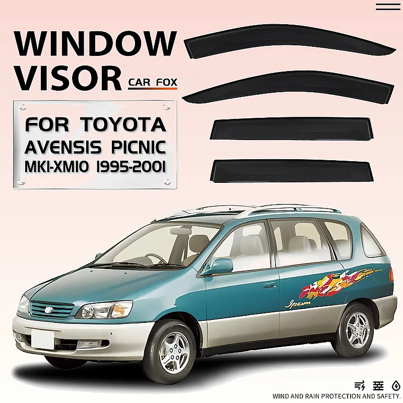 

4Pcs Black Car Window Visor for Toyota Avensis Picnic Rain Sun Shade Auto Accessories