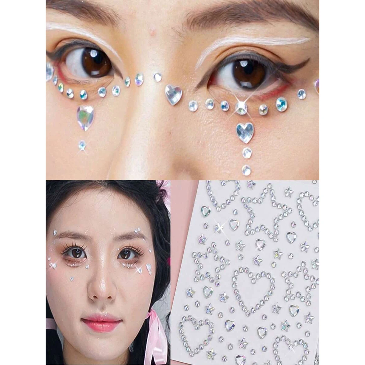 Blanc visage pierres précieuse - Body Jewelry Stickers avis et prix