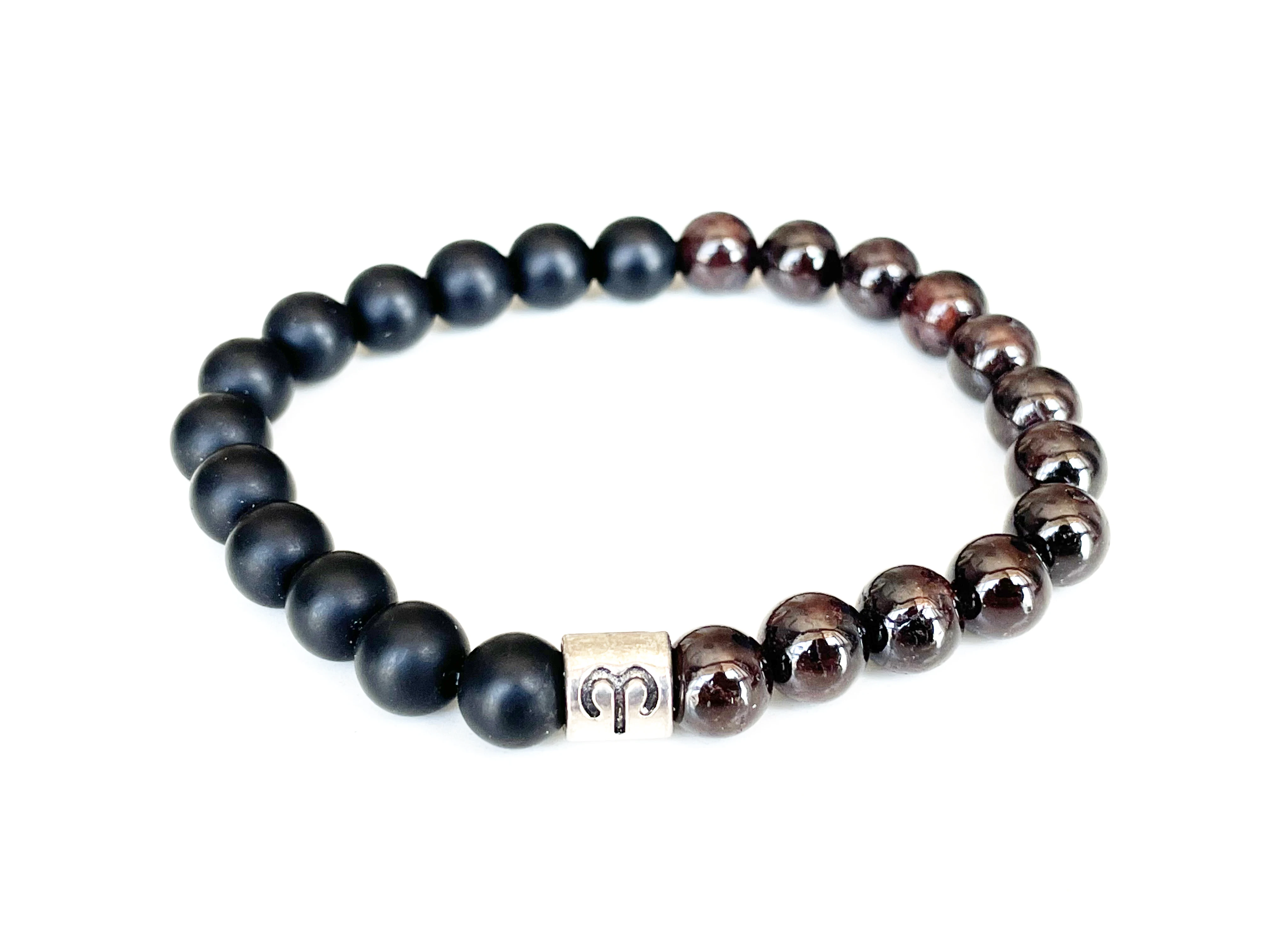 MG1683  New Design Aries Zodiac Bracelet 8 MM Garnet Matte Black Onyx Energy Wrist Mala Natural Gemstone Jewelry