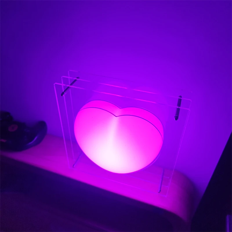 Heart-shaped Night Light Transparent Acrylic LOP Lamp Rechargeable RGB 16 Colors Remote Control Bed Time Atmosphere Girl Gift