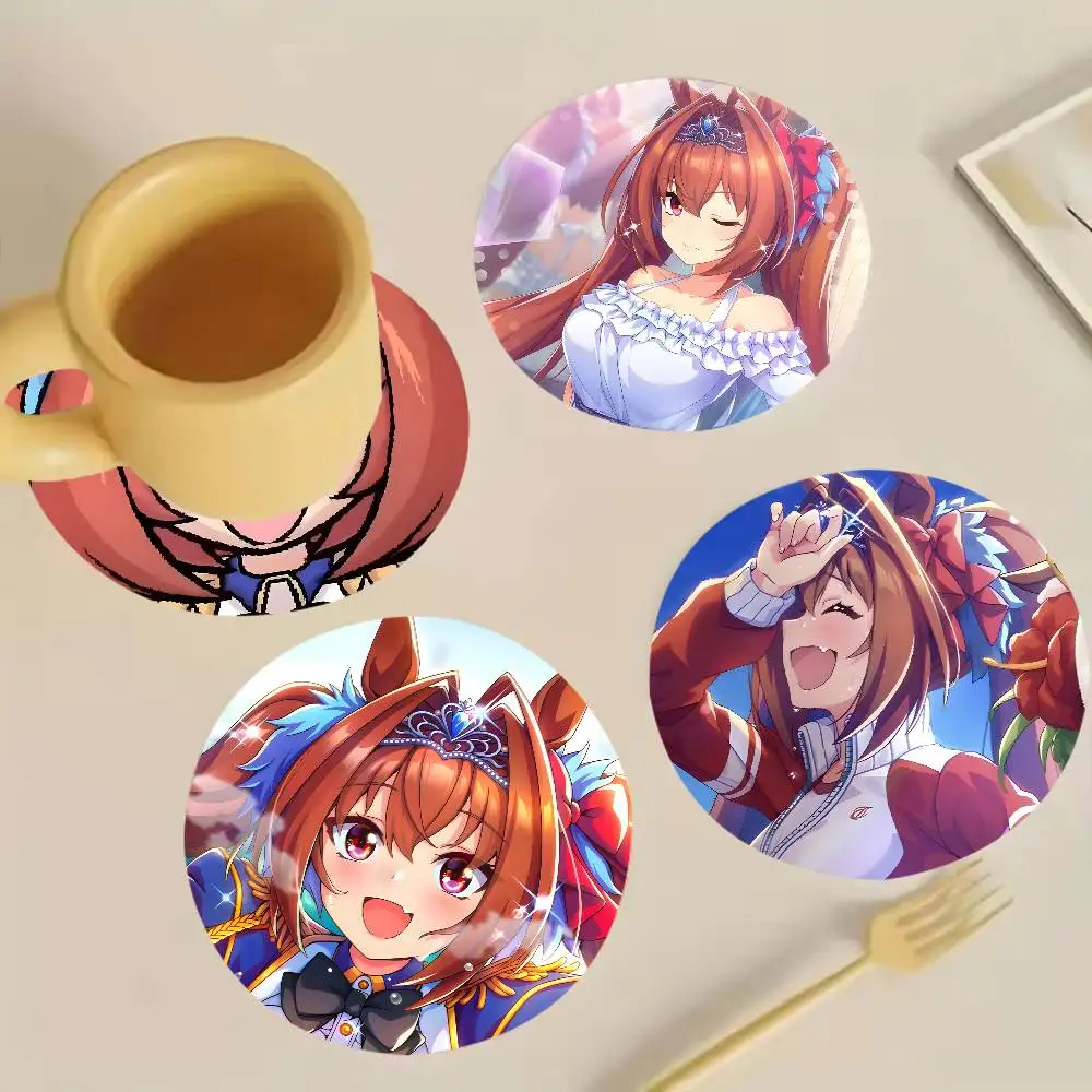 D-Daiwa Scarlet U-Umamusume Pretty Derby Round Wooden Coaster Decorative Coffee Cup for Use in Coffee Shops Bars