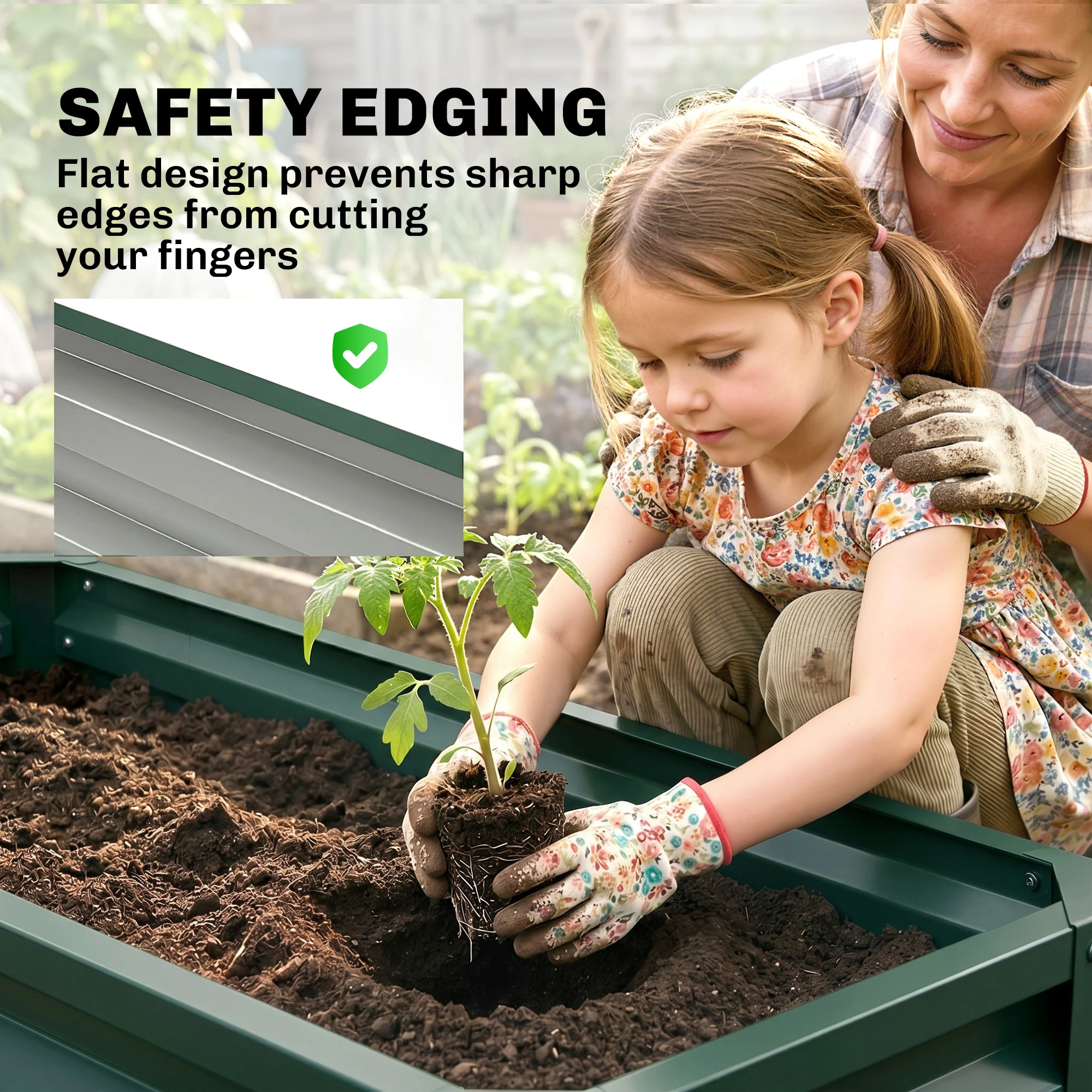 Outsunny Galvanised Raised Beds for Garden Set of 2, Outdoor Elevated Planter Box, Easy-to-assemble, Green