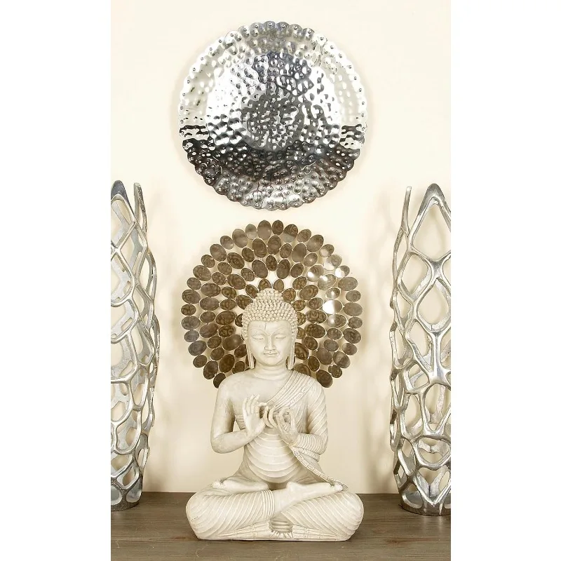 79 لوحة معدنية من الفولاذ المقاوم للصدأ لتزيين جدران المنزل مع تصميم مطروق، مجموعة من 9 فنات جدارية 16 بوصة عمق، فضي