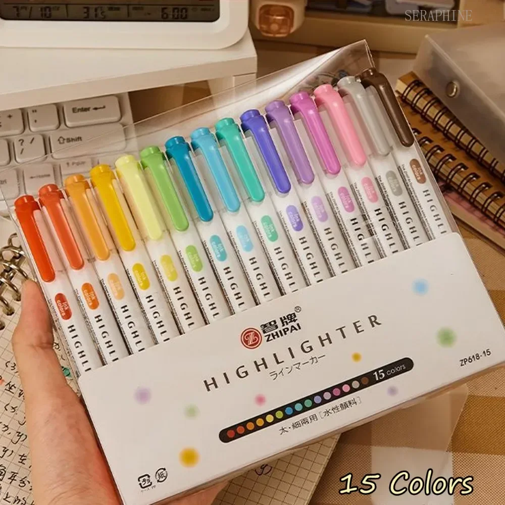 10/15 Colors Pastel Highlighters Set Assorted Colors Dual Tip Book no Bleed Markers for Journaling Stationery Planners Supplies