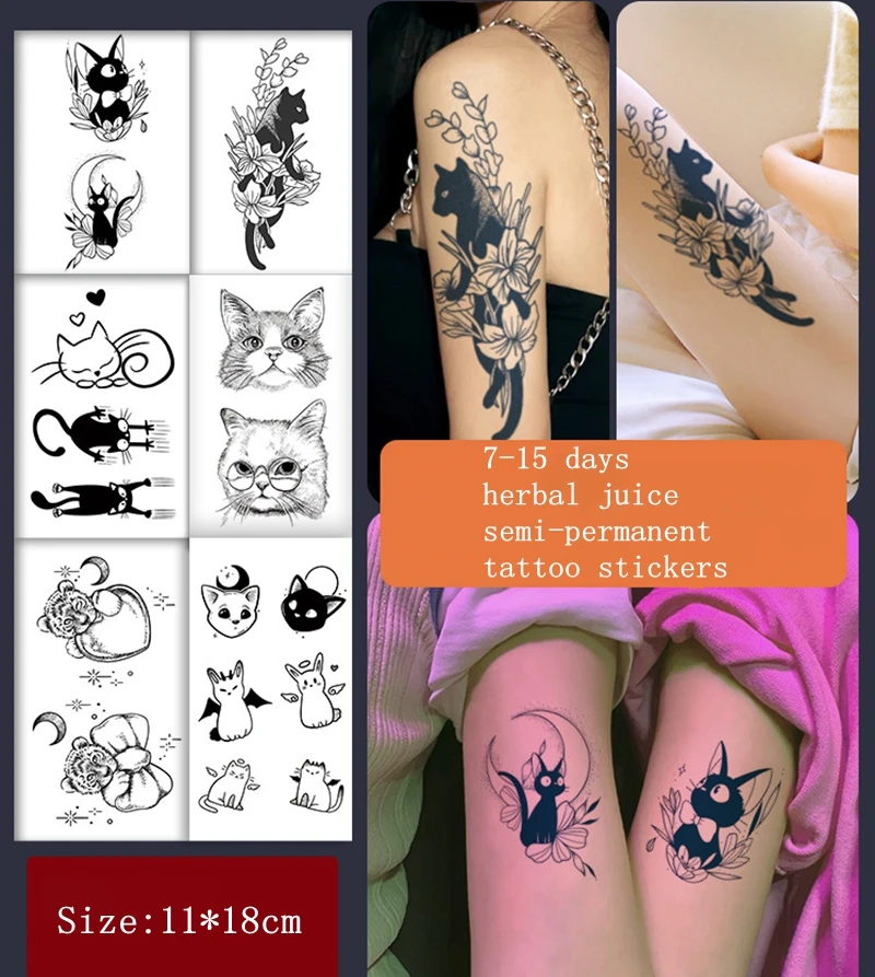 Cat Tattoo Stick Herbal Semi Permanent Finger Arm Female Waterproof Durable Simulation Back of The Hand Small Fresh False Tattoo