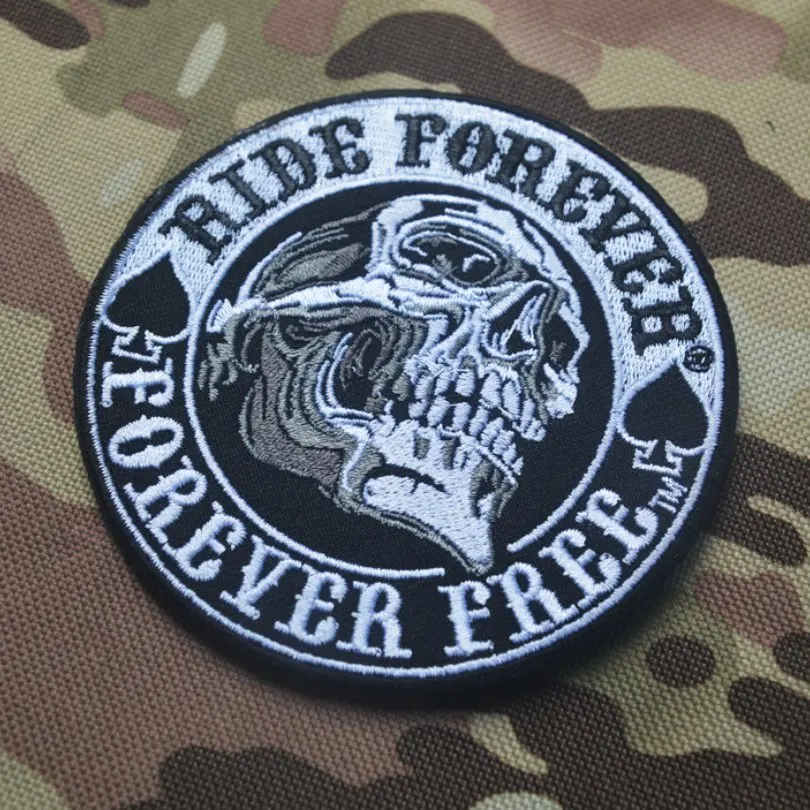 Embroidered Ride Forever Forever Free Patches Biker Motorcycle Racing Patch Skull Tactical Badges Motorbike for Cloth  Jacket