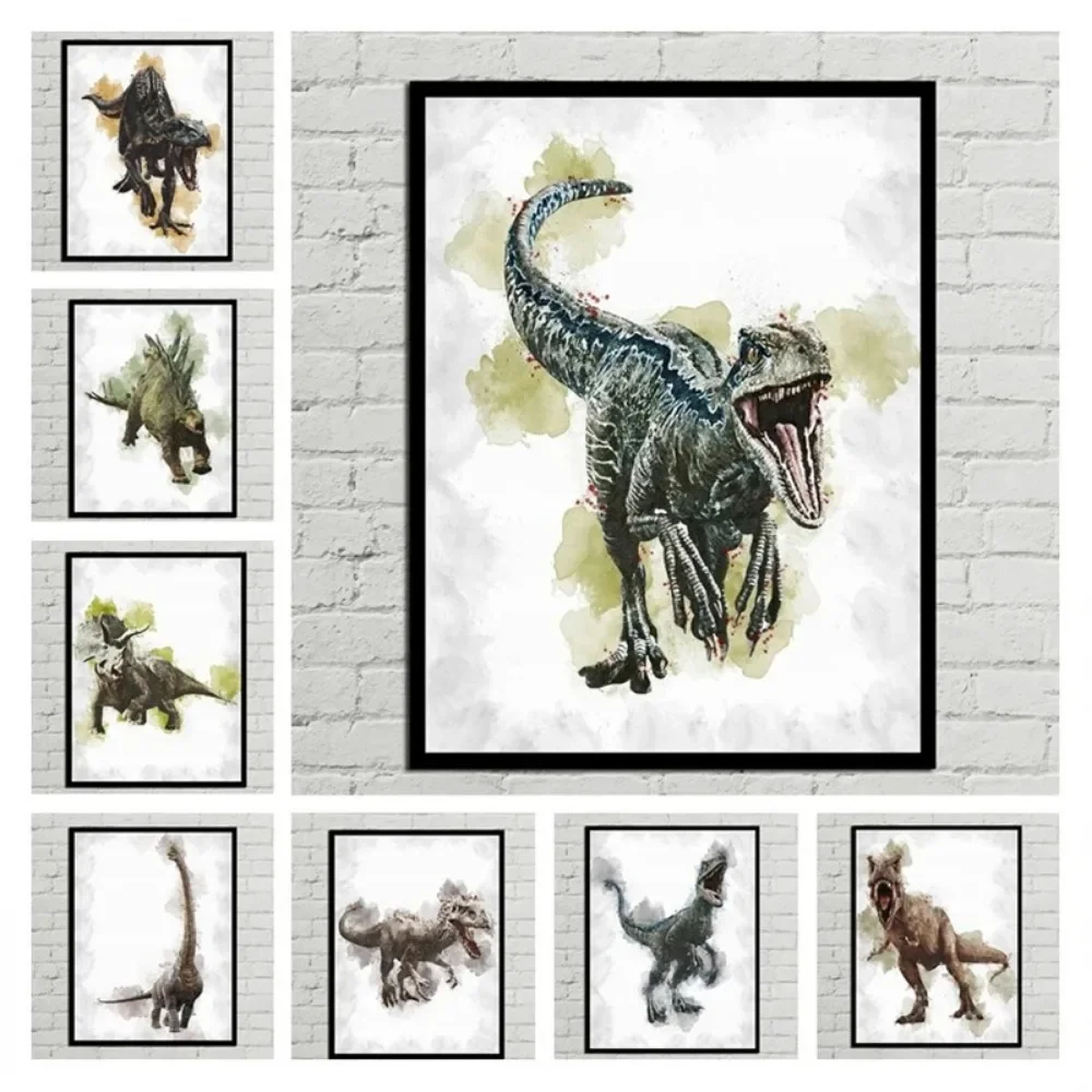 Póster de dinosaurio Rex de Indominus, decoración de acuarela, Tiranosaurio Rex, Mural, pintura de lienzo nórdico, arte de pared, decoración de sala de estar