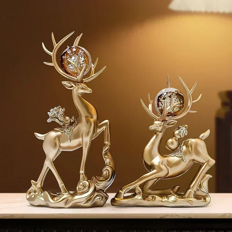 Crystal ball lucky deer ornament a pair of living room entrance TV cabinet wine cabinet decoration light luxury high-end