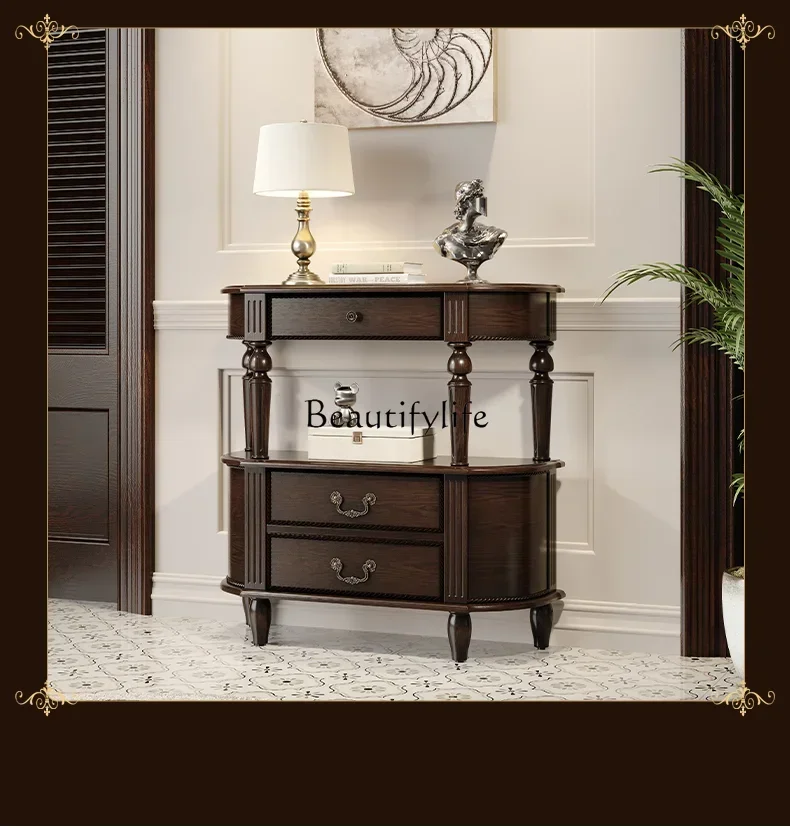 Console Semicircle Aisle Cabinet Corridor Wall European Style Hallway Black Walnut Color Storage Cabinet