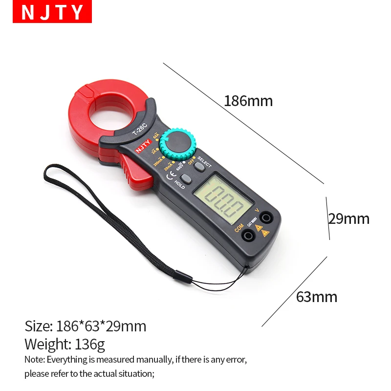 NJTY T-26C Digital Clamp Meter Professional Leakage Current Test 20mA~60A Leakage Detection precision current 0.01A Auto Range