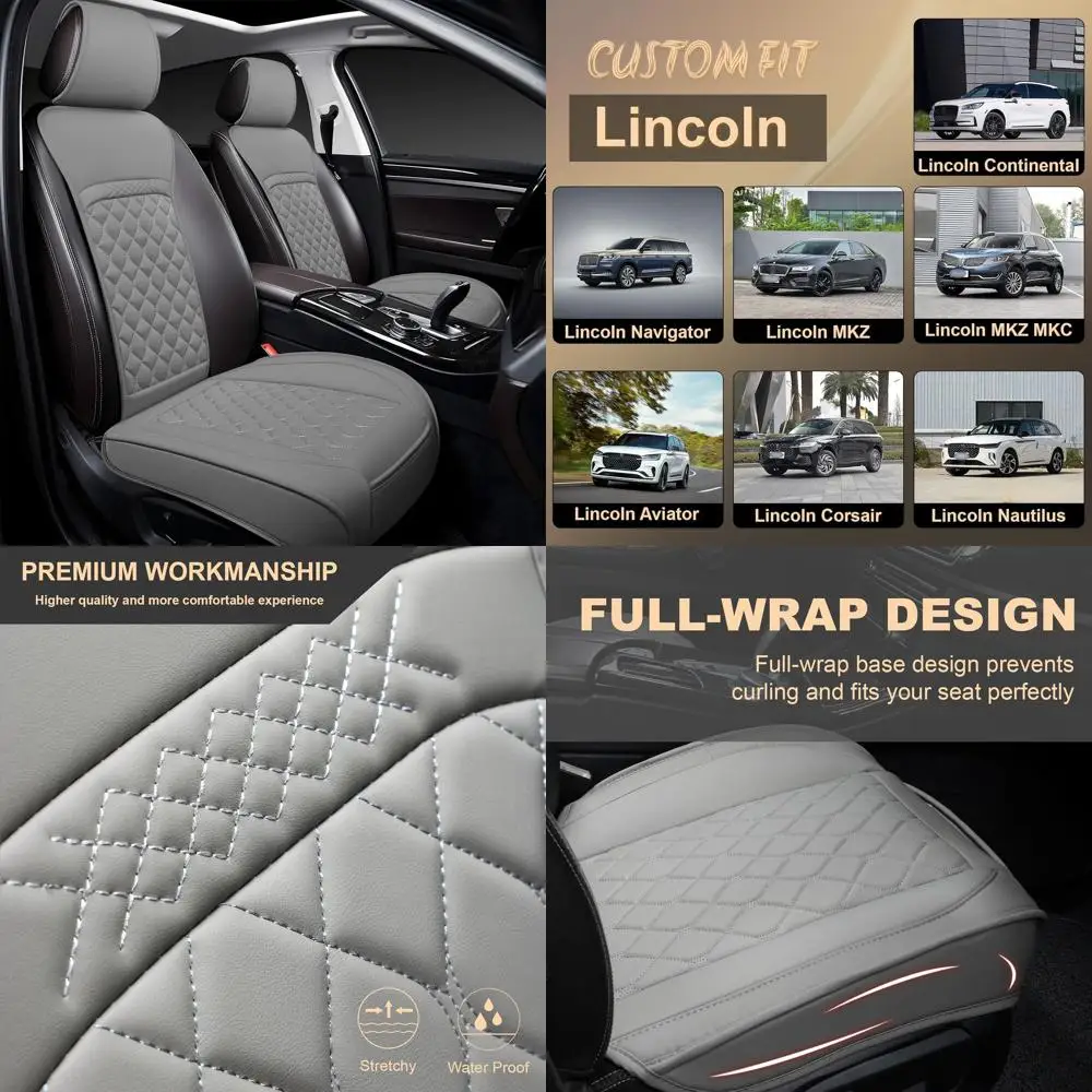 

Custom Gray Waterproof Leather Seat Covers for Lincoln Navigator, MKZ, Aviator, Corsair, Nautilus, MKX, Continental, MKC, 2-Pack