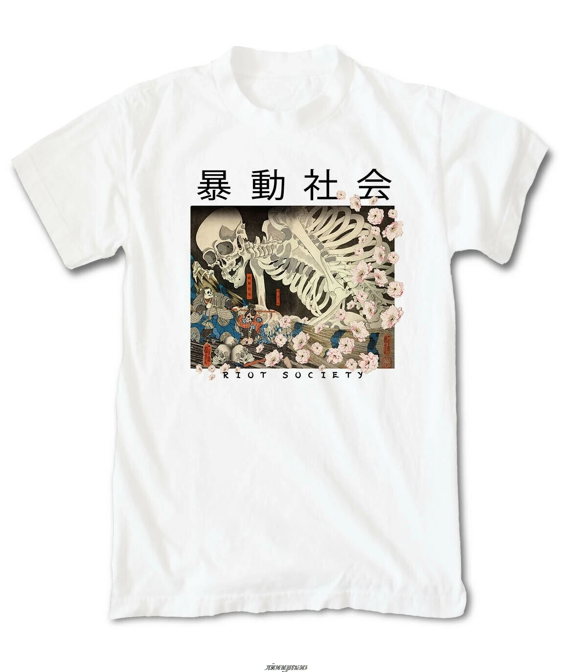 Riot Society Herren Kurzarm-T-Shirts – Skeleton Japan, weißes Sommer-T-Shirt mit kurzen Ärmeln, neues modisches T-Shirt