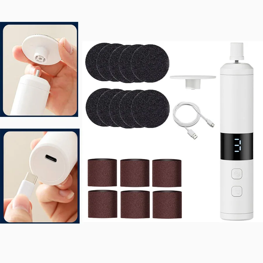 Electric Pedicure Scraper Rechargeable 3-Speed Adjustable Motor Electric Foot Callus With Replaceable Sanding Discs Parts Kit