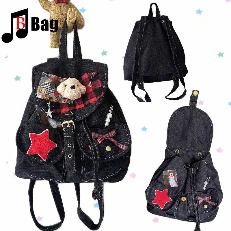 

Subculture Gothic Y2K Girl College style Multi Pocket Backpack Spicy Girl Cowboy Large Capacity Personalized Travel backpack