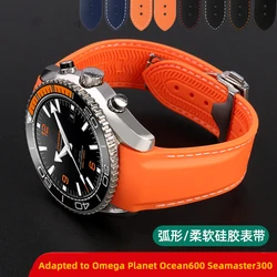 Pulseira de silicone de 22mm para omega planet ocean 600 at150/007 quartos laranja seamaster 300 curvado à prova d'água pulseira de relógio masculino 20mm