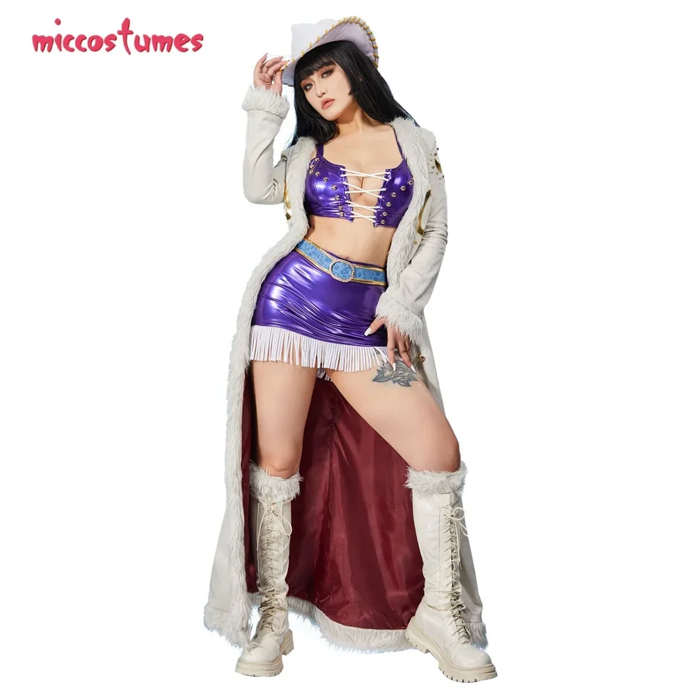 

CosplayMiccostumes Women's Anime Robin Cosplay Costume Bra and Miniskirt with Long Coat and Hat Halloween Cosplay Costumes