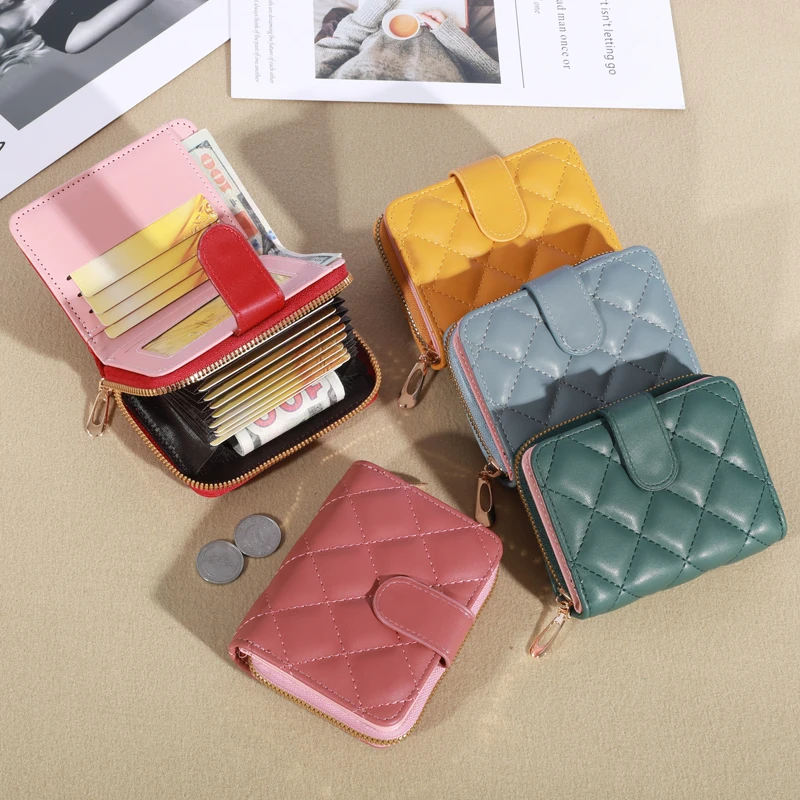 Genuine Madley 2023 New Fashion Women's Lingge Short Wallet Simple Folding Multifunctional Zipper Buckle Integrated Card Bag