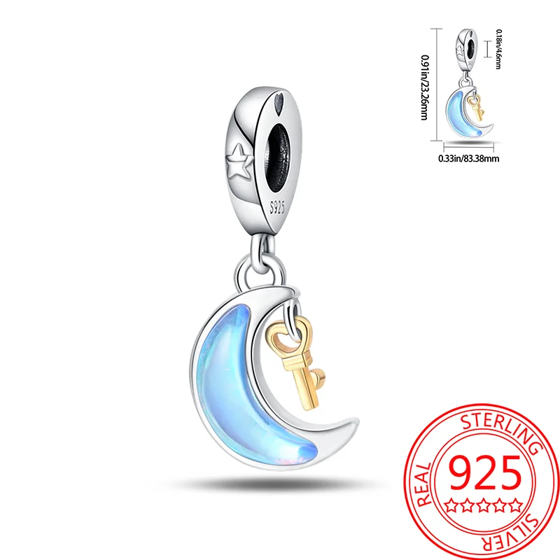 

Оригинальные подвески из стерлингового серебра 925, роскошные бусины с подвеской в виде синей луны и лунного света, подходят для браслета «сделай сам», женское изготовление нежного подарка