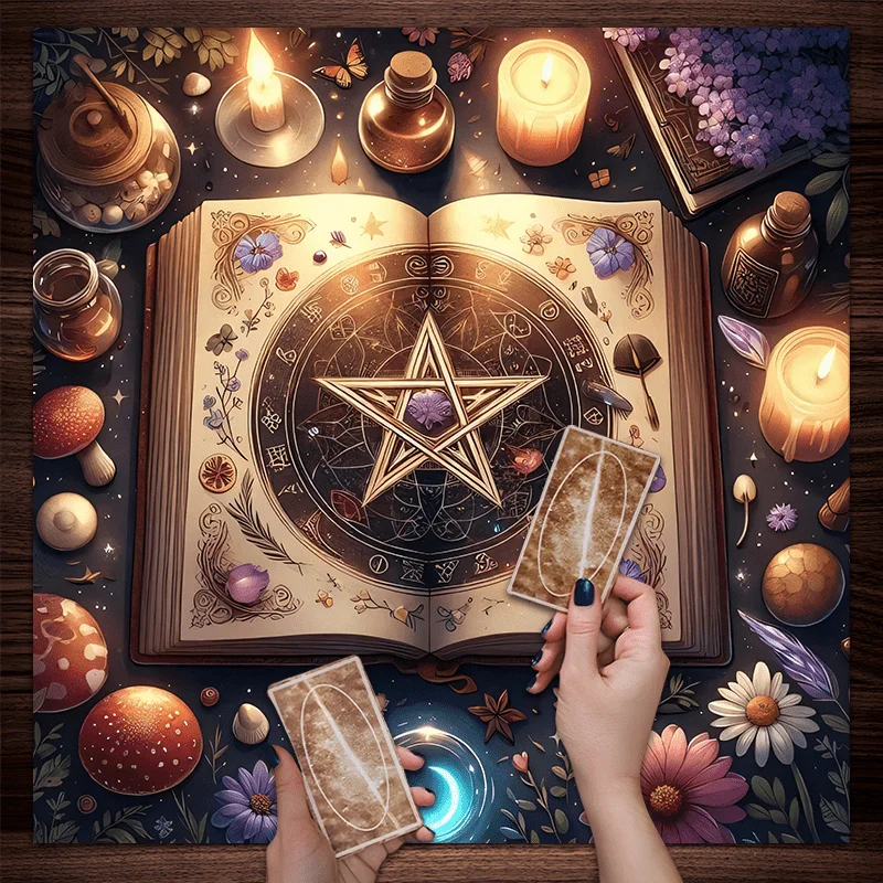 1pc Mystical Floral Golden Star Tarot Tablecloth Enchanted Book Design for Rituals Meditation Wiccan Gift 75x75cm 90x90cm