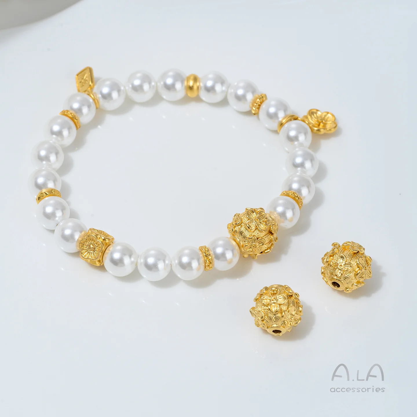 Vietnamese Sand Gold Lotus Bead Partition Accessories Round Beads Loose Beads Handmade DIY Beaded Crystal Bracelet Material
