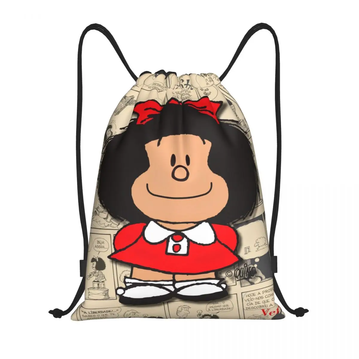 Custom Vintage Mafalda Manga Drawstring Bag Women Men Lightweight Quino Comic Cartoon Sports Gym Storage Backpack