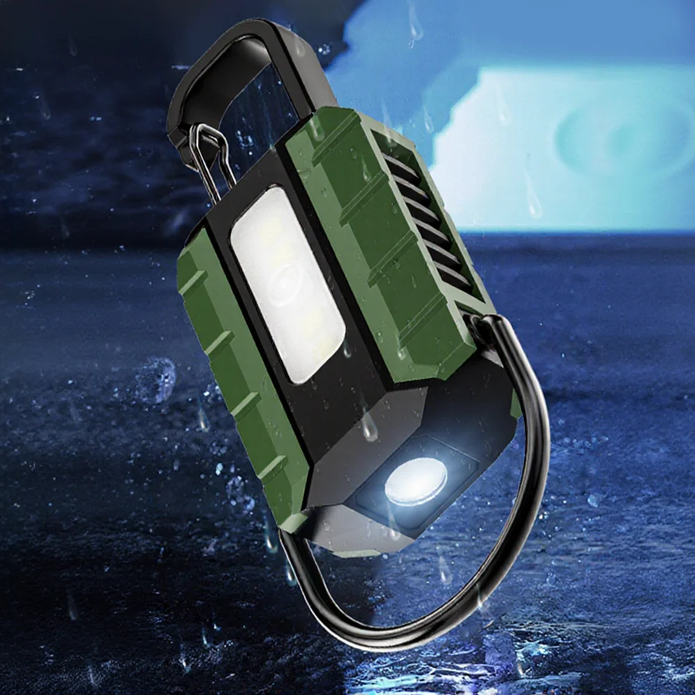Compact Outdoor LED Keychain Flashlight For Camping Hiking Fishing Featuring Six Light Modes And Spotlight Plus Floodlight