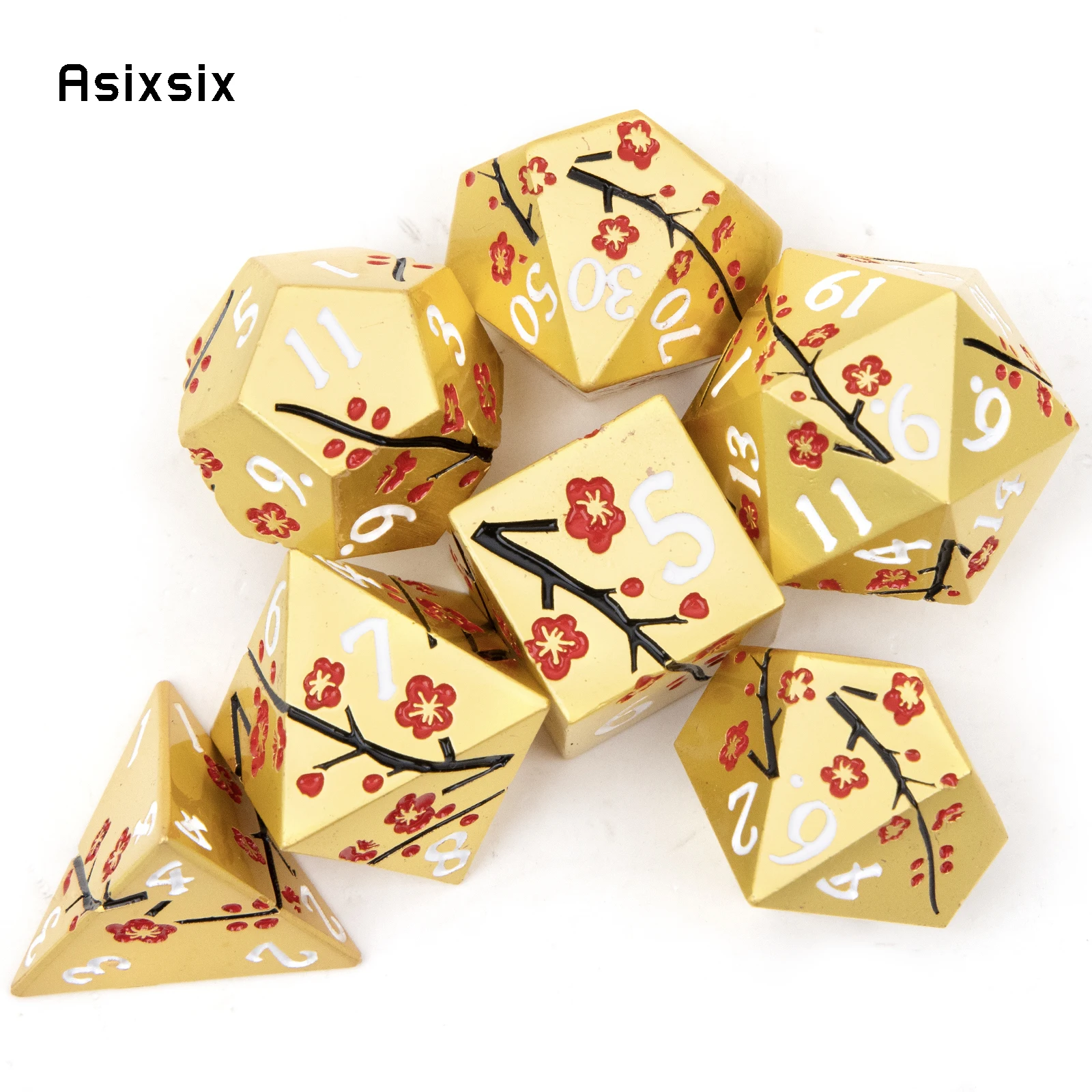 7-teiliges goldenes Blumen-Metallwürfel-Set aus massivem Metall, polyedrisches Würfel-Set, geeignet für Rollenspiele, RPG-Brettspiel, Kartenspiel