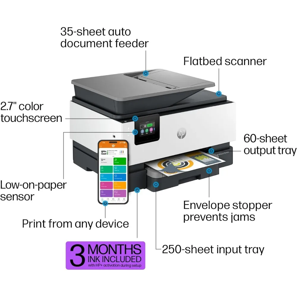 OfficeJet Pro 9125e 올인원 프린터, 컬러, 소규모 중형 비즈니스용 프린터, 인쇄, 복사, 스캔, 팩스, 인스턴트 잉크 적격