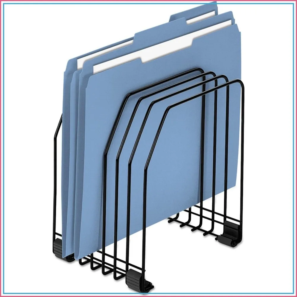 7-Section Steel File Organizer, Wire, Black, Rubber Feet, 7.4x5.9x8.3 in