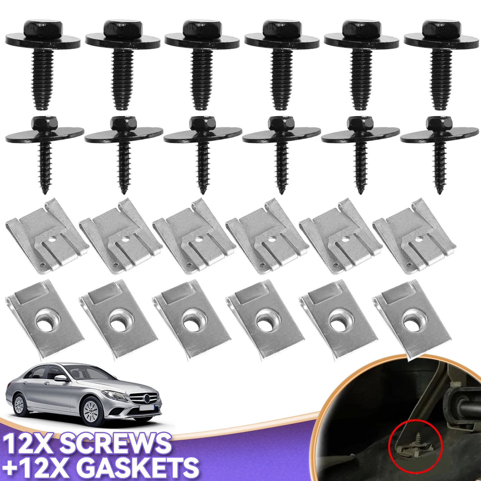 24Pcs Car Engine Undertray Fixing Clips Screws for Mercedes-Benz C/E-Class W203 W204 W211 Under Cover A0049943145 A0049941845