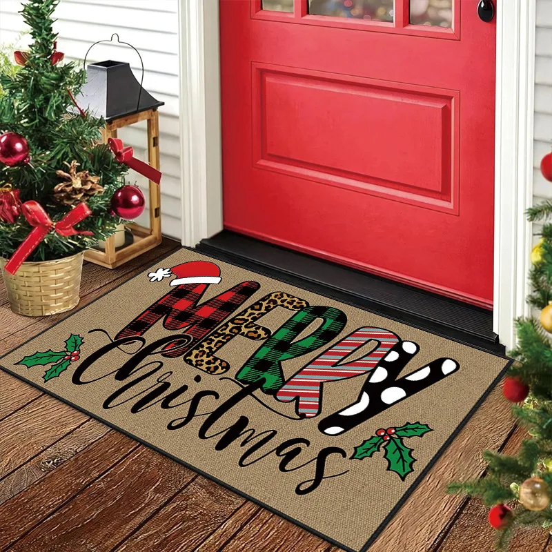 VIKAMA Weihnachtsdekorative Fußmatte, schmutzabweisend und waschbar, Willkommensmatte für den Innenbereich, Flur- und Küchenteppich, Heimdekoration