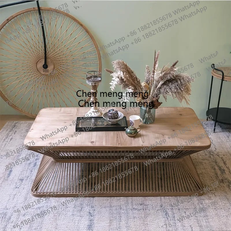 Solid wood bamboo small tea table living room sofa front bed and breakfast low table log Nordic wabi-sabi wind H
