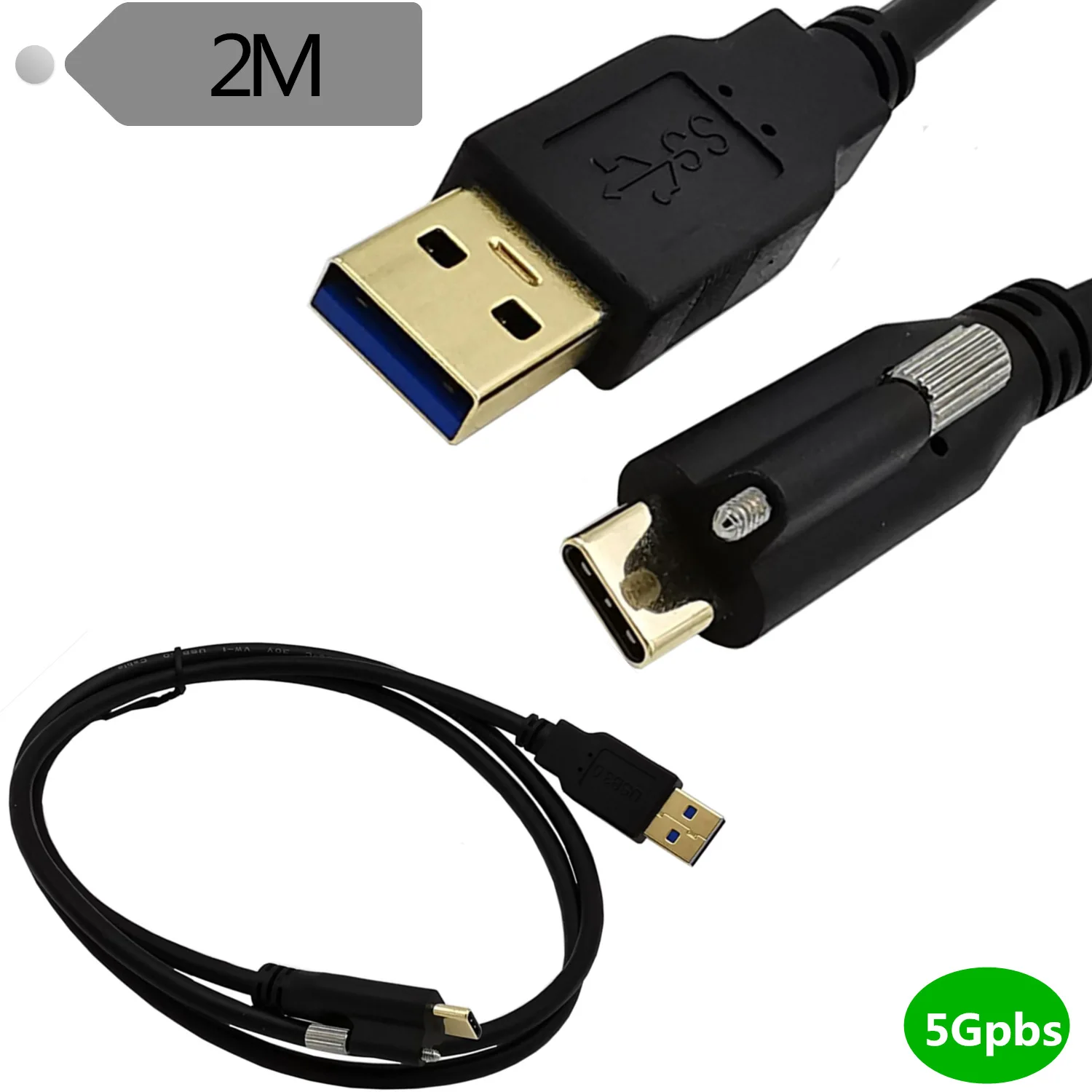 Gold-Plated USB 3.0 A Male To USB 3.1 Type C with Screws Industrial Camera Lock Flat Panel Charging Cable 30cm 1m 2m