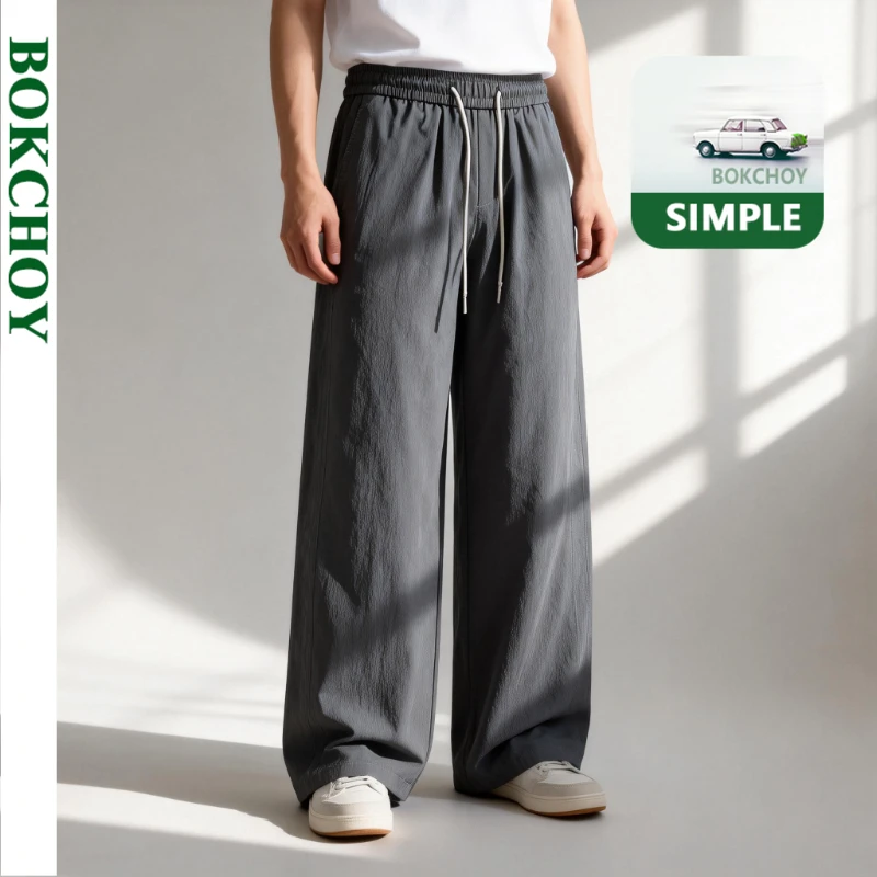 

2026 Spring Summer New Simple Casual Outdoor Pants for Men Clothing Comfort Drawstring Soft Big Pocket Male Trousers LX6060