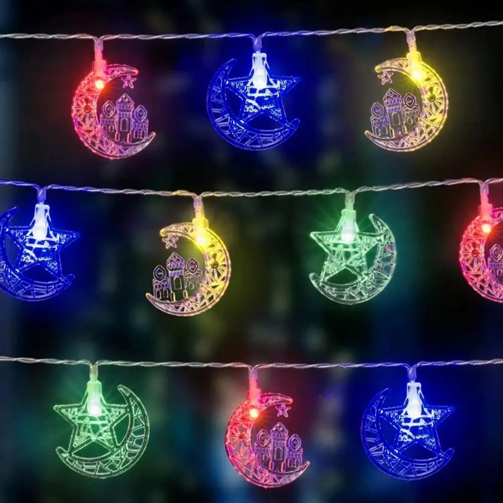 New 1.5M 10LED EID Mubarak LED String Castle Lantern Moon Star Led Lights String Colorful DIY Garland Lights Muslim