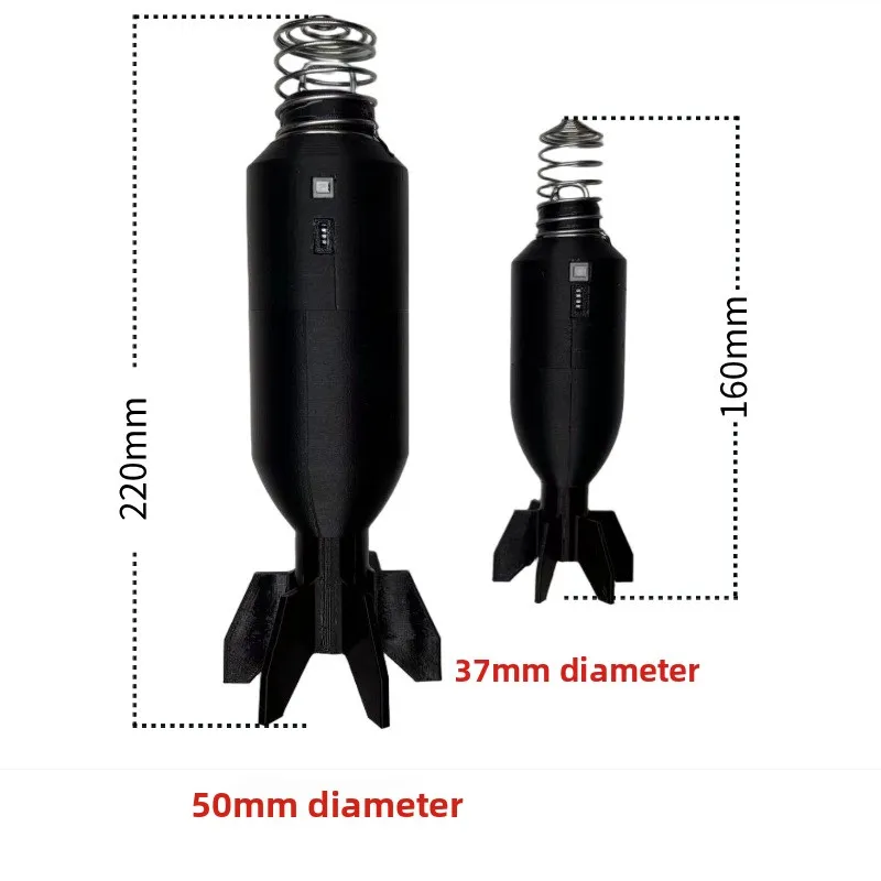 Reusable smoke-generating prop for FPV racing drone airdrop training simulations.