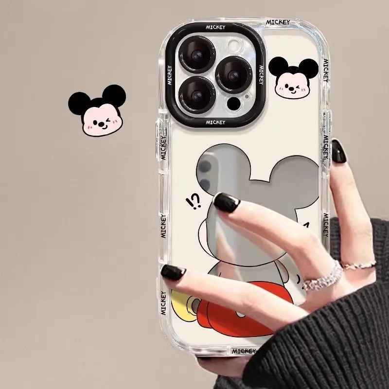 New Disney Cartoon Minnie Mickey Back Figure 16/15/14 Promax Phone Case 13/12 Puff 11 Mirror Xr Anti-fall Protective Case