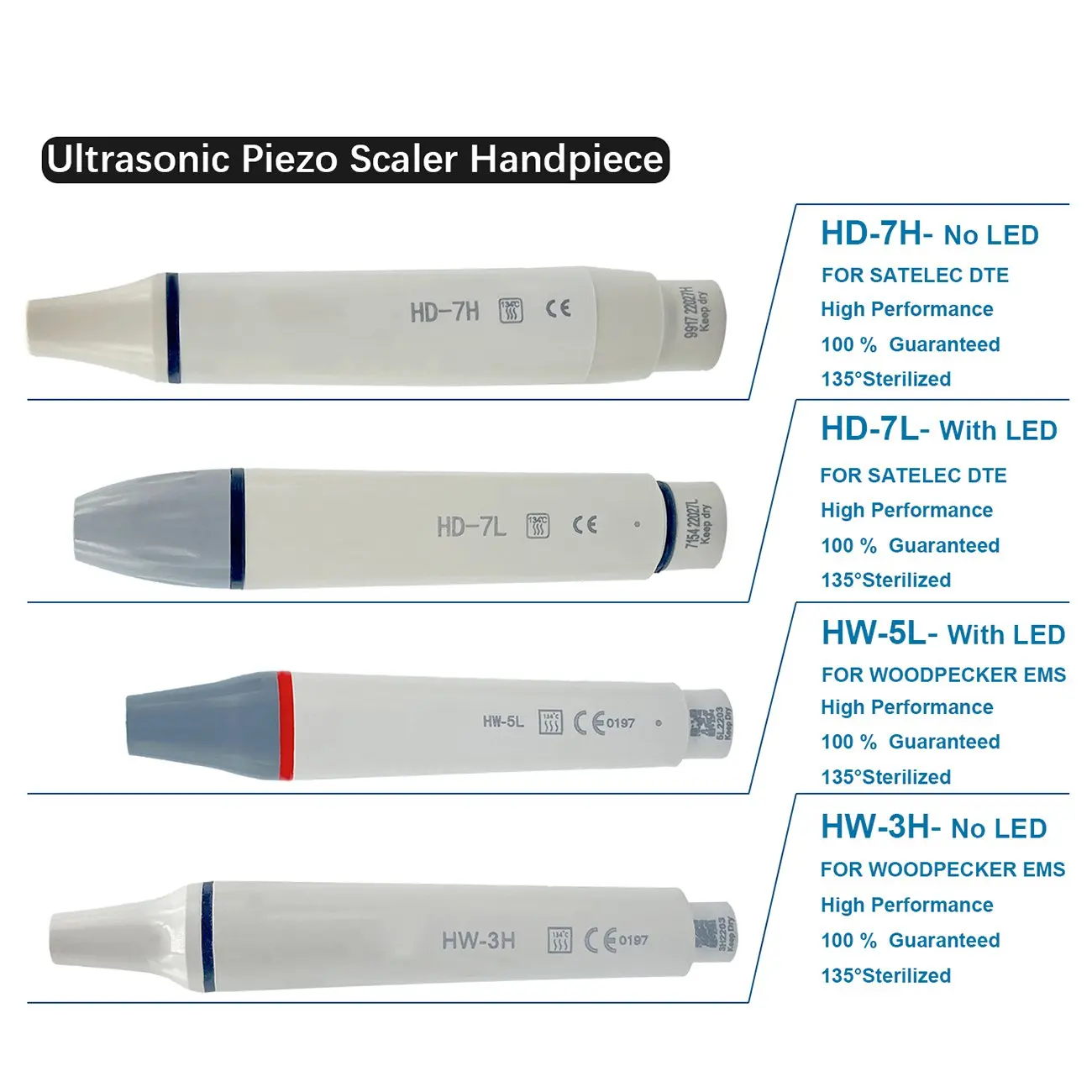

SKYLUN Dental Ultrasonic Piezo Scaler Handpiece HD-7L HW-5L HD-7H HW-3H With/Without Led Fit For SATELEC DTE WOODPECKER EMS VRN
