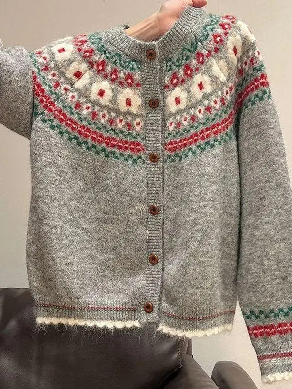 Retro Knitted Open Cardigan Women's Loose Fit round Neck Sweater Spring Autumn New Style Slimming Trendy Outerwear