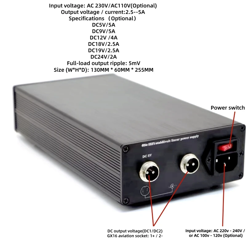 Adaptador de corriente lineal de 60W, amplificador de tubo DAC, Ultra bajo ruido, cc 5V, 12V/5A, CC 19V/3A, CC 24V, HIFI, MAC, PC