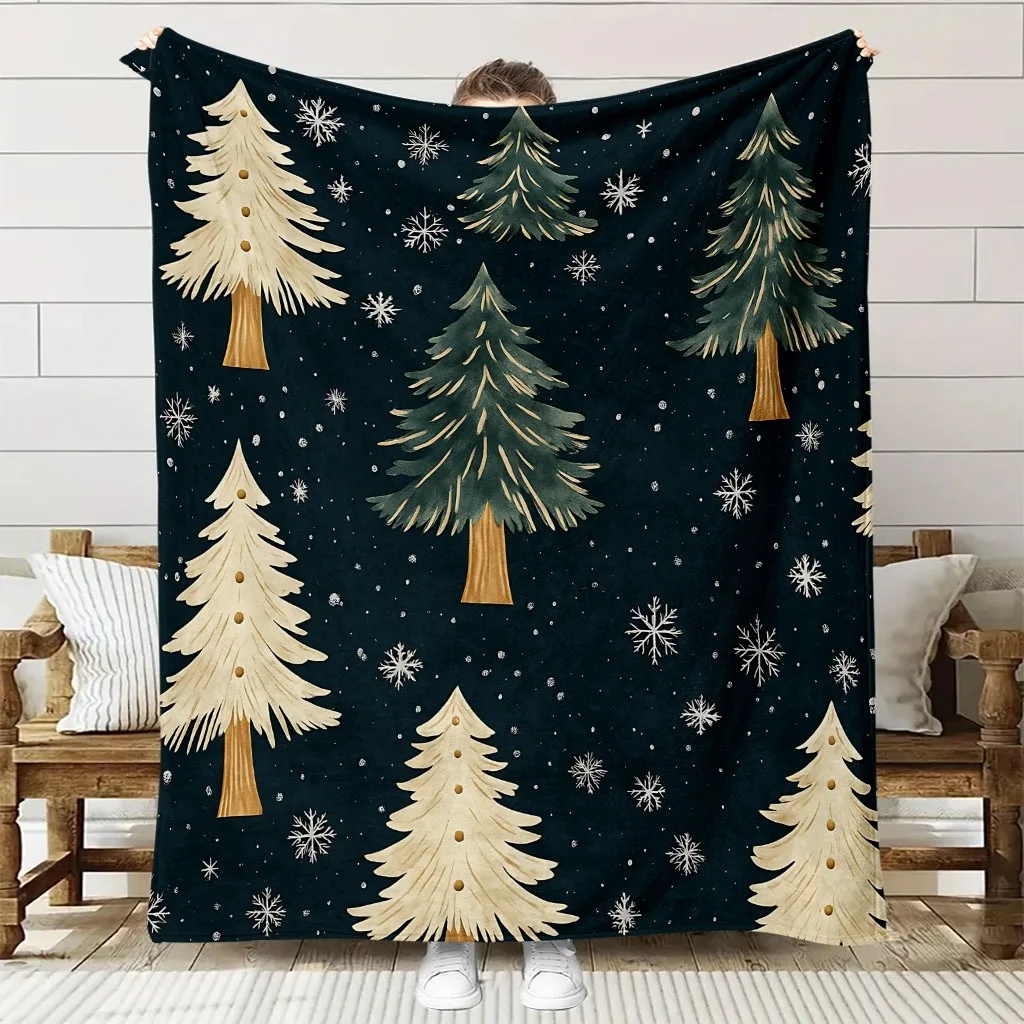 Red Xmas Tree Snow Ornament Print Throw Blanket Cozy Sofa Couch Manta Soft Bed Decorative Blanket For Bedroom Living Room