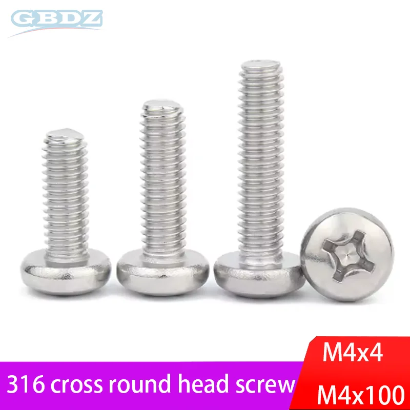 

Straight M4 Cross Round Head Screw 316 Stainless Steel 5-50pcs Set Corrosion-Resistant Industrial And Household Use